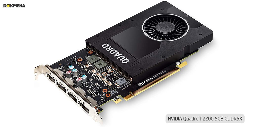 کارت گرافیک Nvidia PNY Quadro P2200 5GB GDDR5X نمای پرسپکتیو از بالا سمت راست