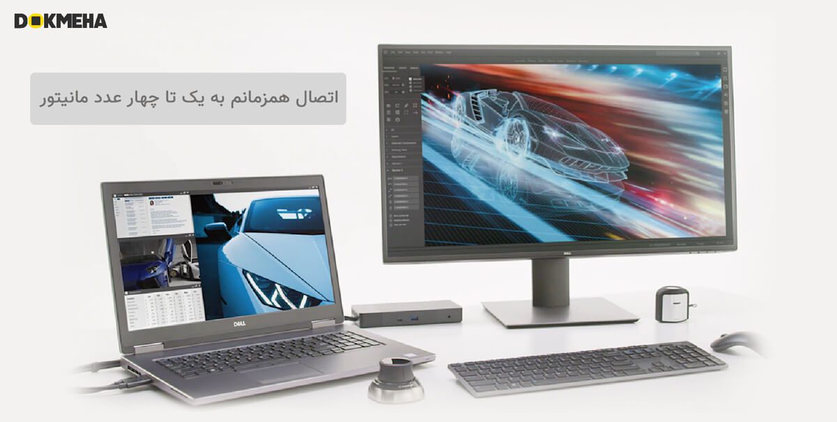 لپ تاپ ورک استیشن دل پرسیشن Dell Precision 17 7740 نمای اتصالات داک و مانیتور