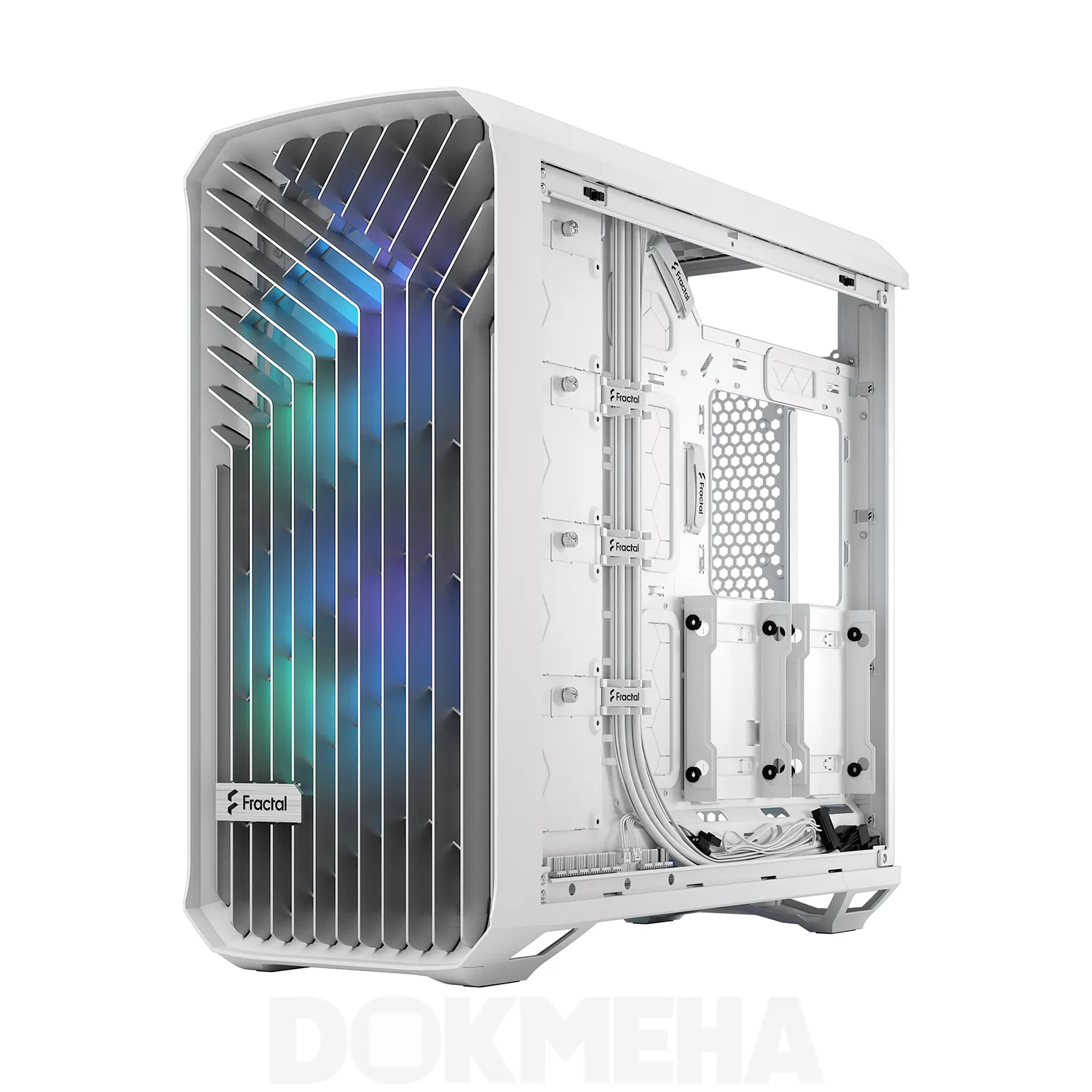 نمای پرسپکتیو چپ کابل کشی - رنگ سفید - کیس ورک استیشن DOKMEHA W20000 Intel Xeon - 3TH GEN