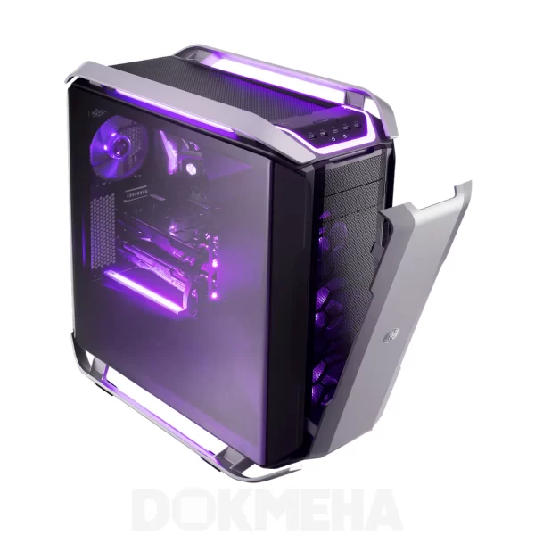کیس ورک استیشن DOKMEHA W30000 Intel Xeon Scalable 4th Gen - نمای بالا بغل راست پنل جلو باز روشن کیس کولرمستر CoolerMaster COSMOS C700P