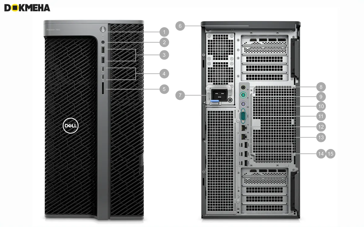 کیس دل Dell Precision 7960 Tower Workstation Port and slots For rear and Front