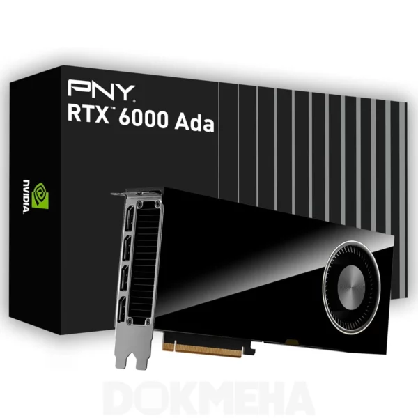 کارت گرافیگ انویدیا NVIDIA RTX 6000 Ada 48GB ECC GDDR6 نمای پرسپکتیو با جعبه
