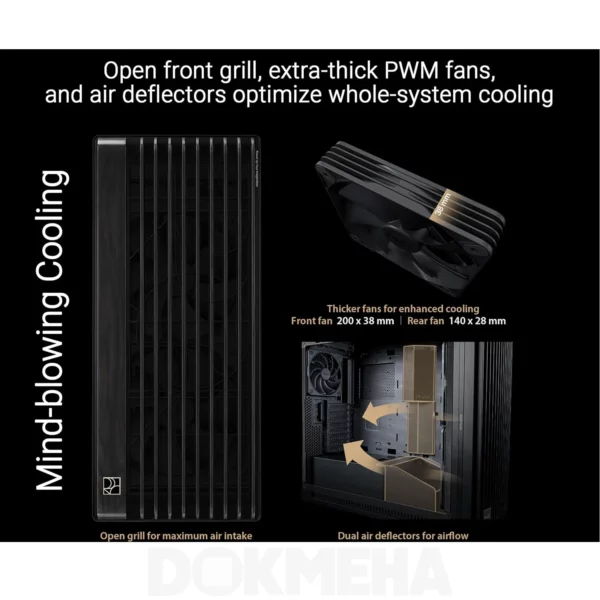 کیس ورک استیشن DOKMEHA W40000 Intel Xeon Scalable 5th Gen - نمای داخلی گردش هوای جلویی کیس ایسوس Asus PA602 Wood Edition