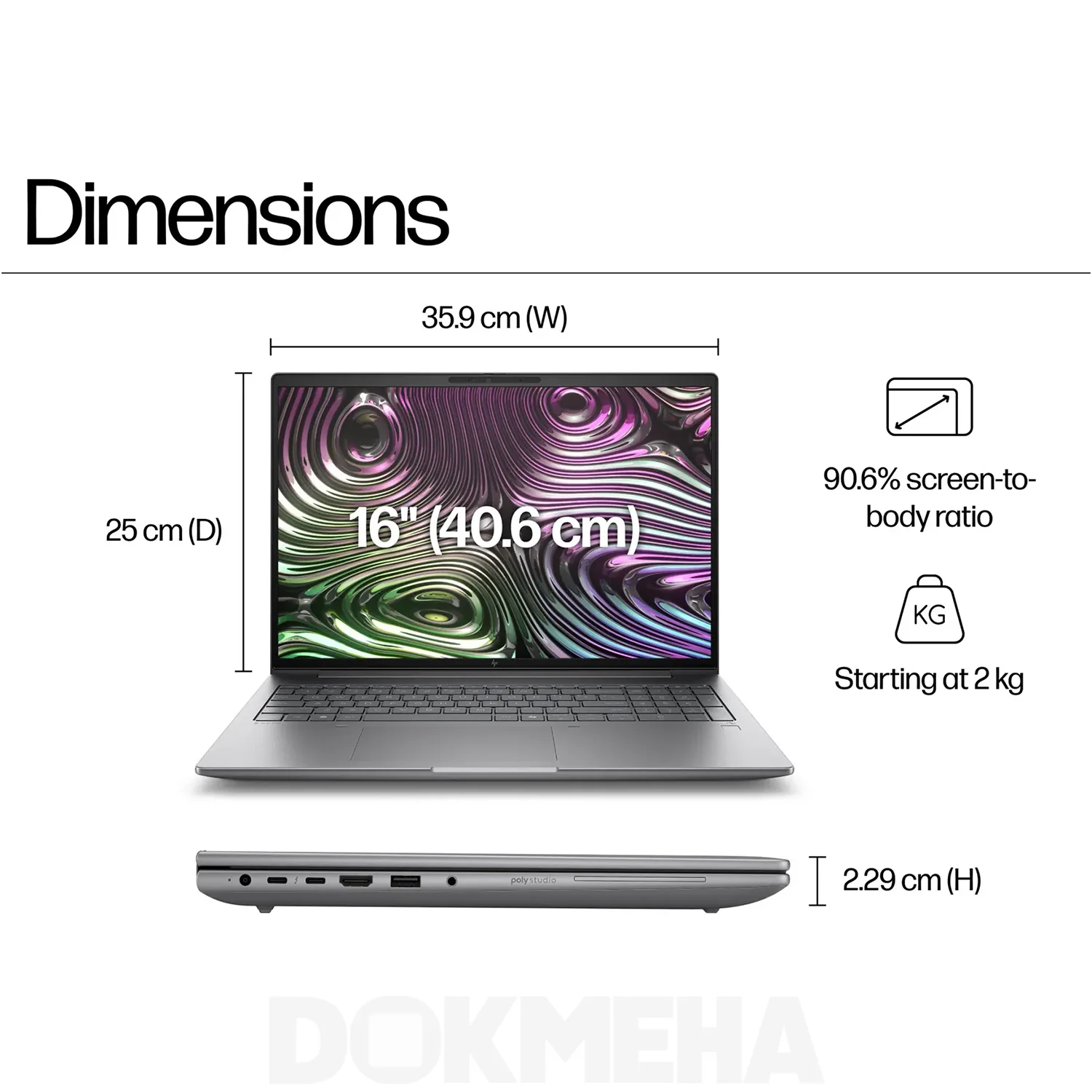 لپتاپ ورکاستیشن HP ZBook X G1i 16 inch Mobile Workstation PC ابعاد و وزن